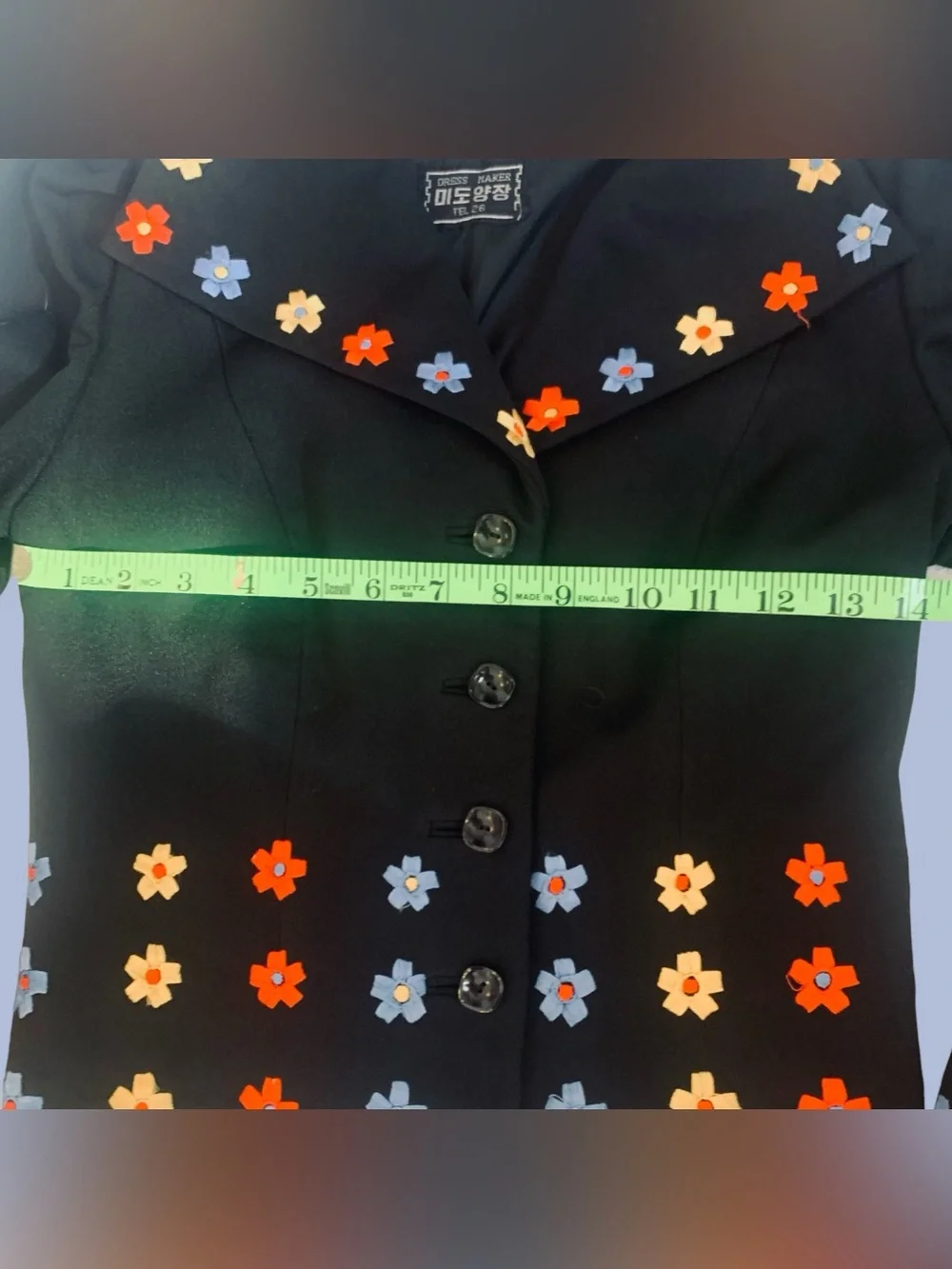 Black Mid-Century 2 Piece ‘Art to Wear’ Dressmaker Tel 26 Embroidered Suit